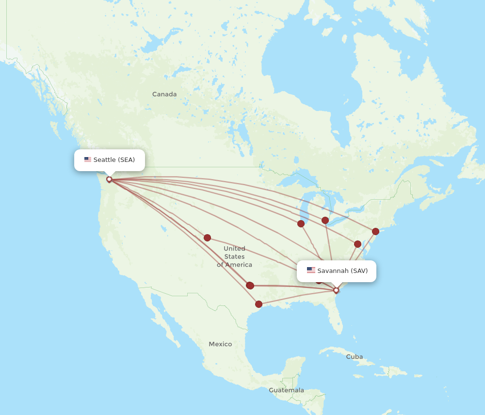 SEA to SAV flights and routes map
