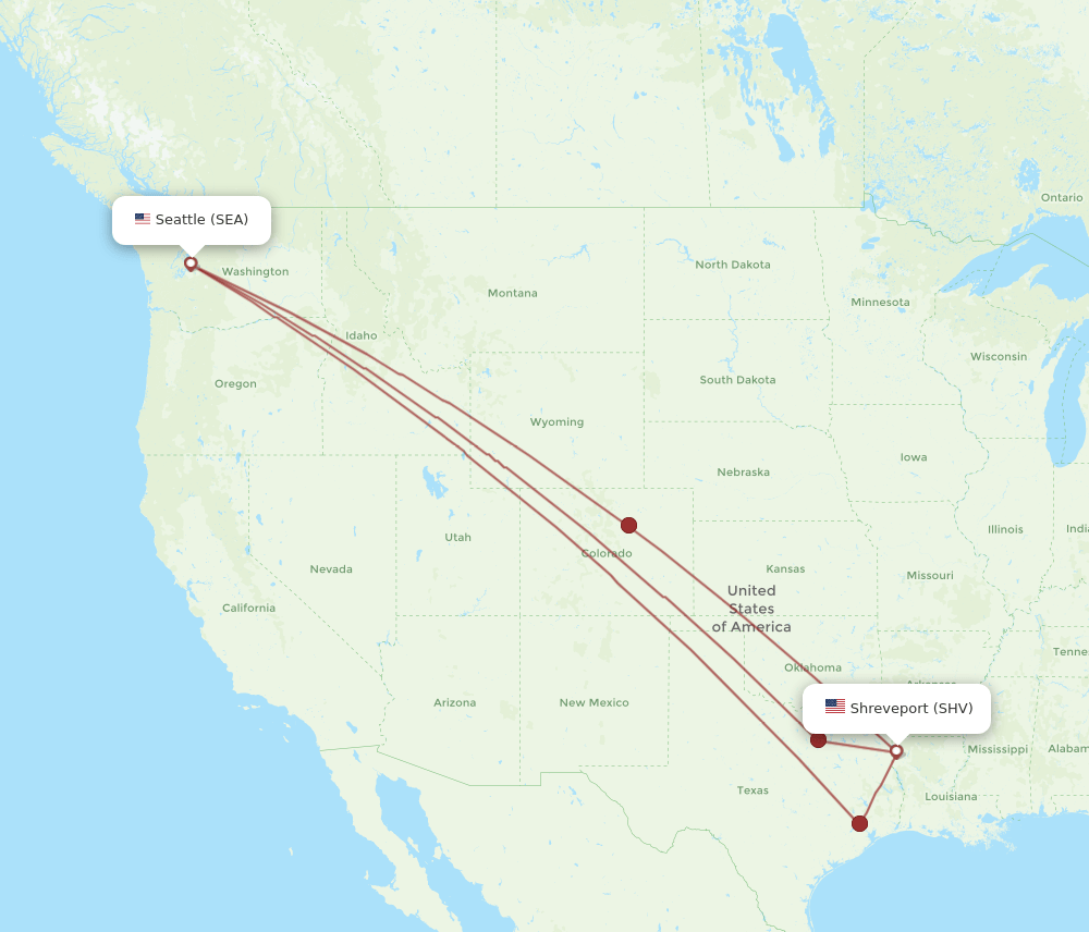 SEA-SHV flight routes