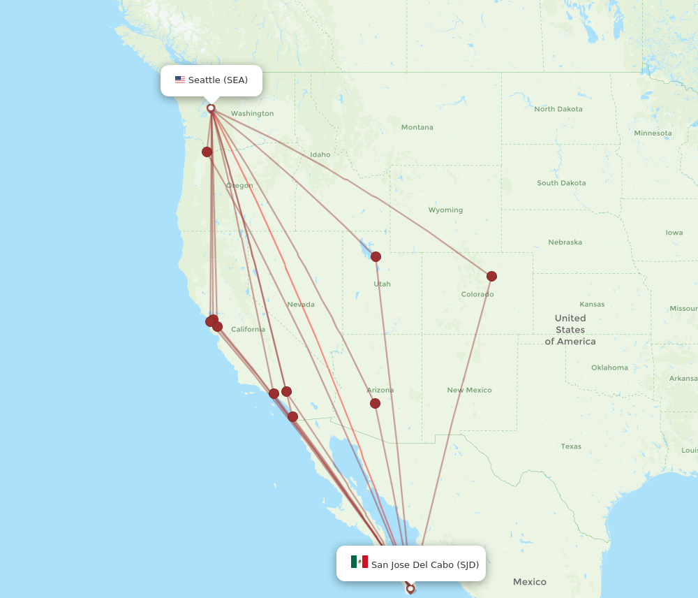 SEA to SJD flights and routes map