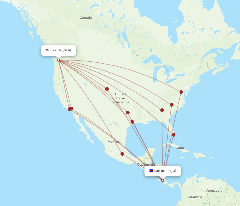 SEA-SJO flight routes