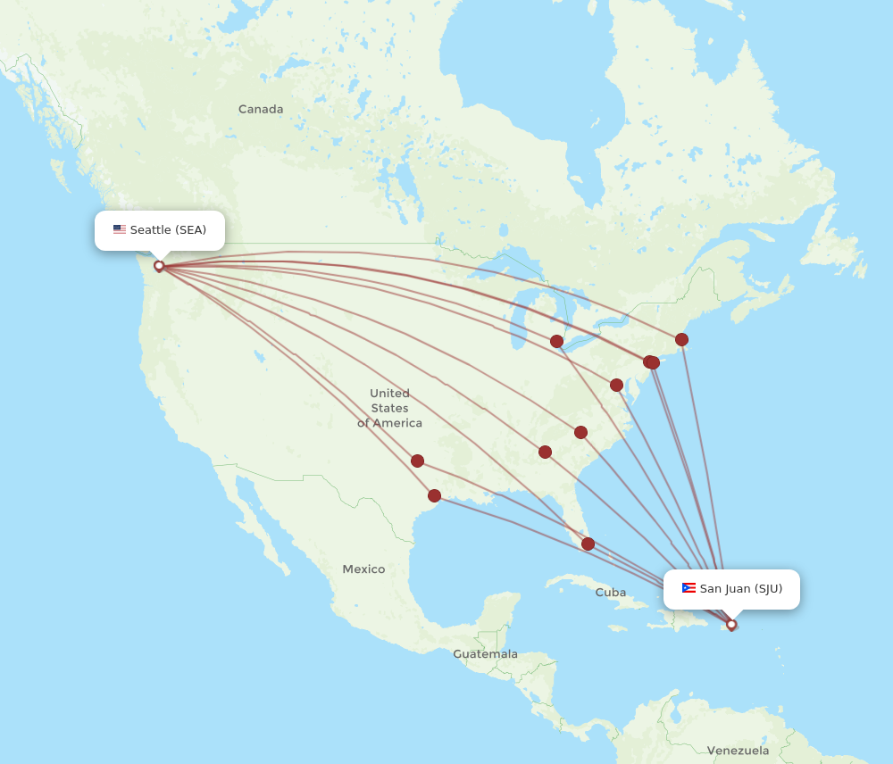 SEA to SJU flights and routes map