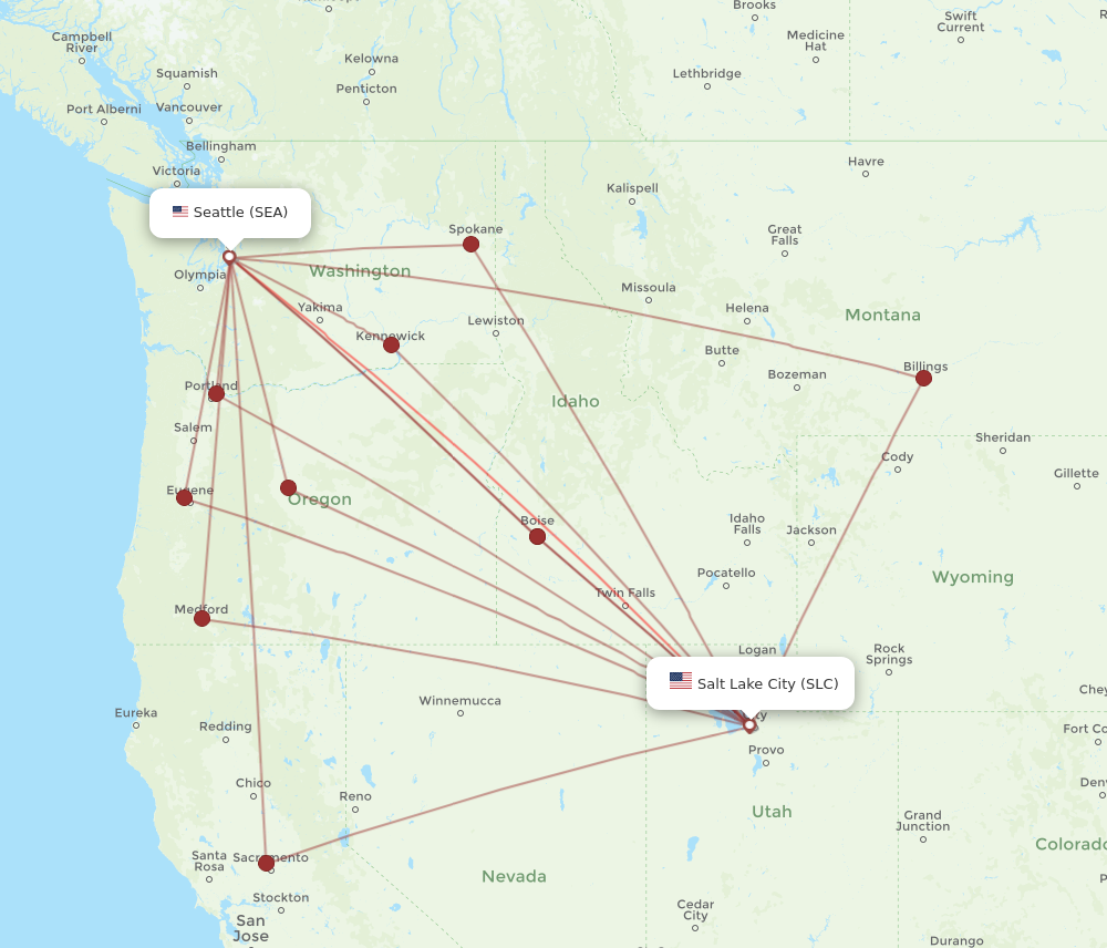 SEA to SLC flights and routes map