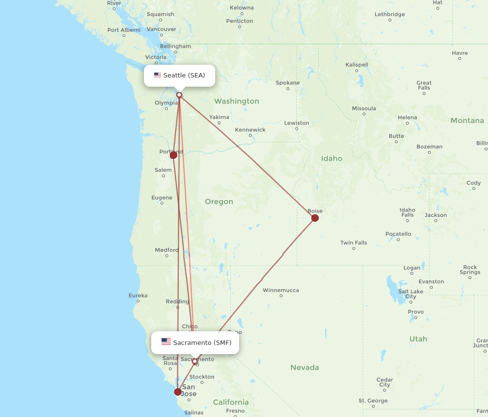 SEA to SMF flights and routes map