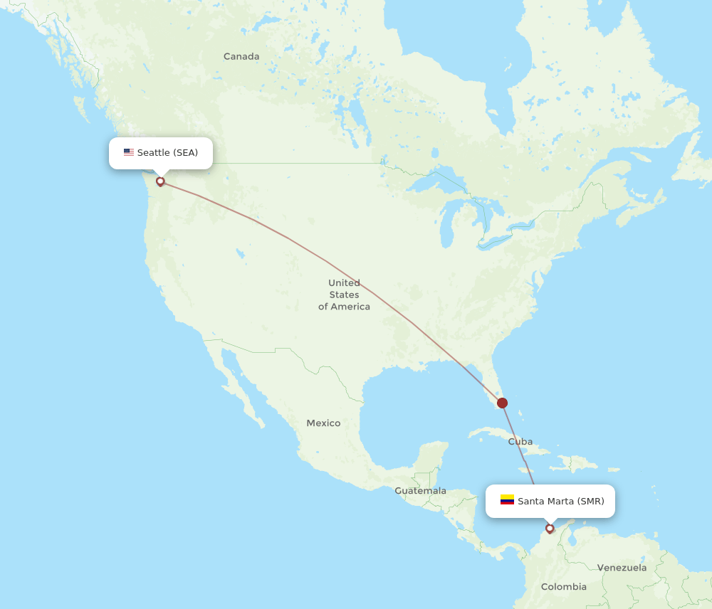 Seattle - Santa Marta route map and flight paths