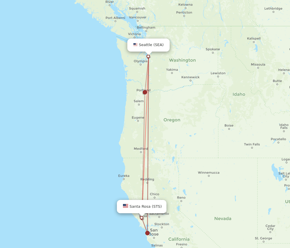 SEA to STS flights and routes map