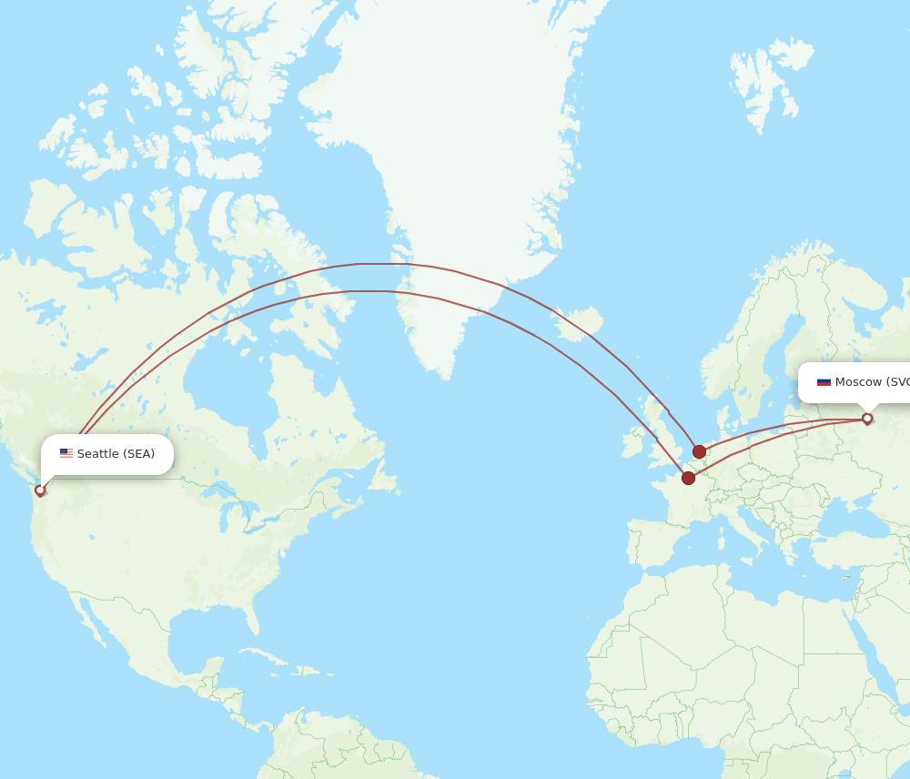 Seattle - Moscow route map and flight paths