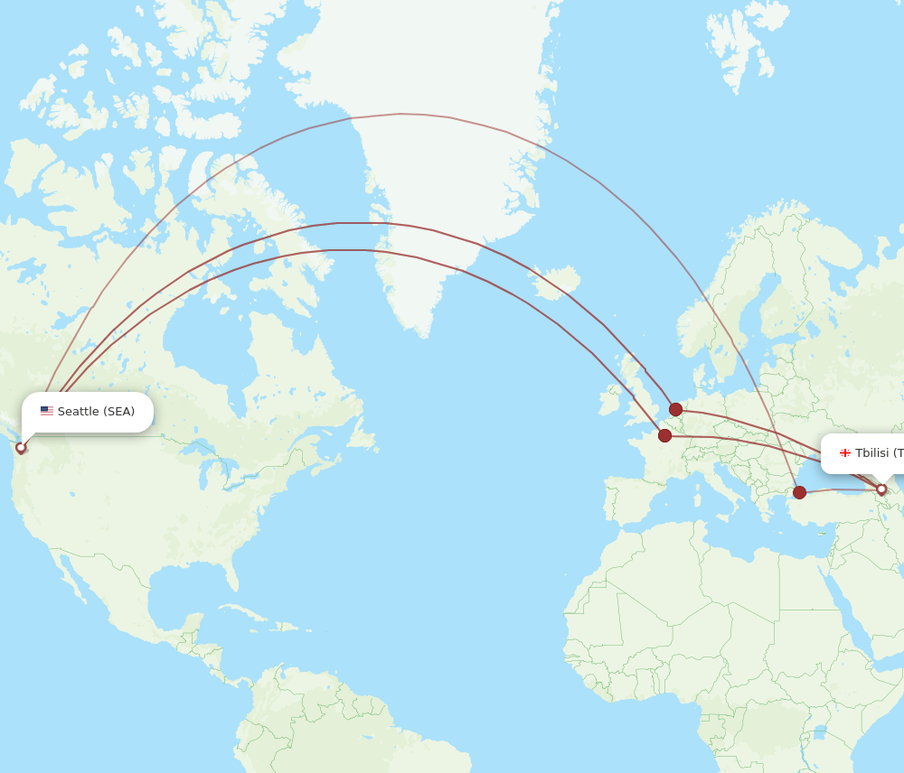 SEA to TBS flights and routes map