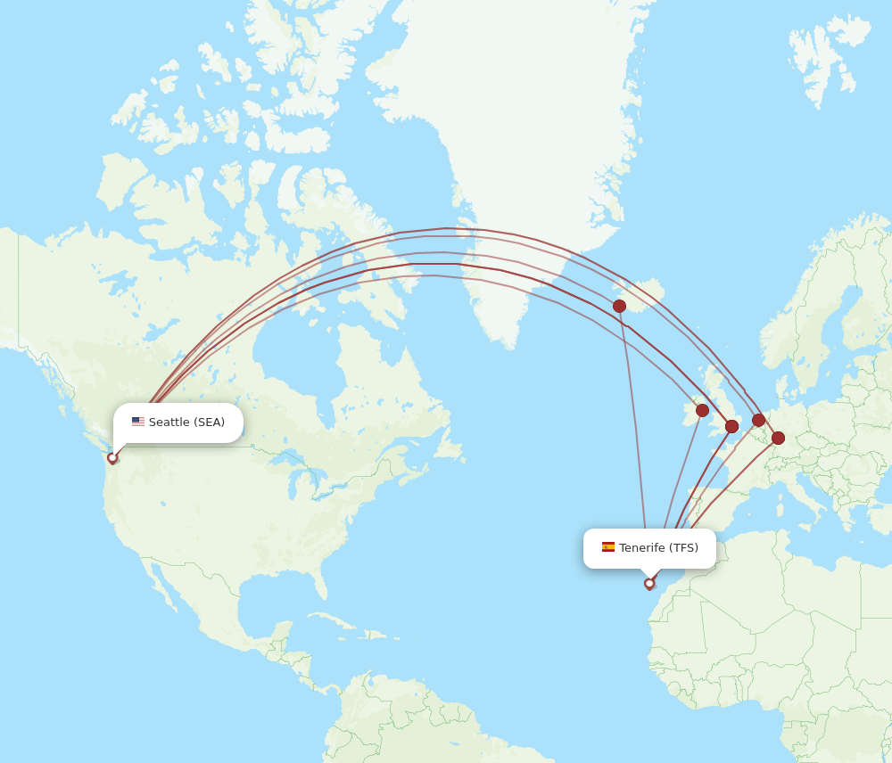 SEA to TFS flights and routes map
