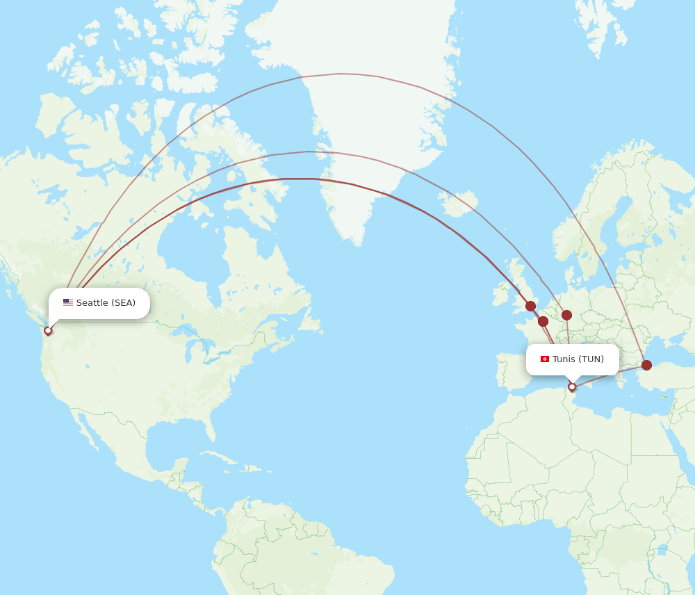 SEA-TUN flight routes