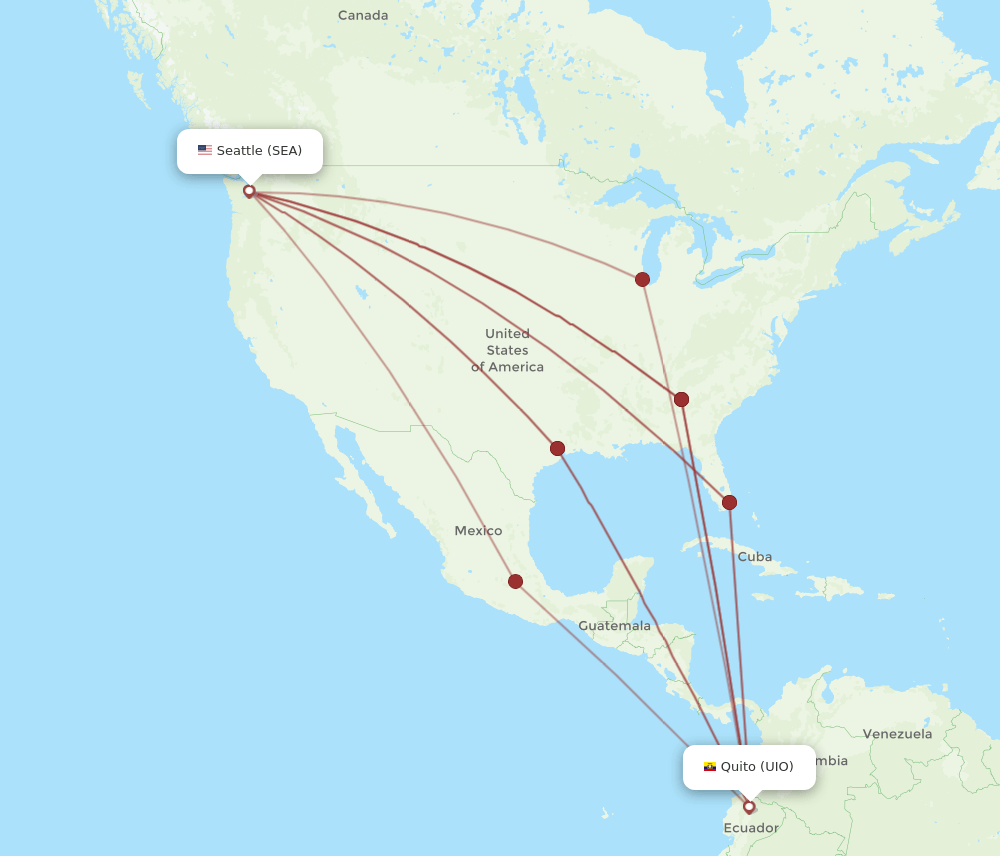 SEA to UIO flights and routes map