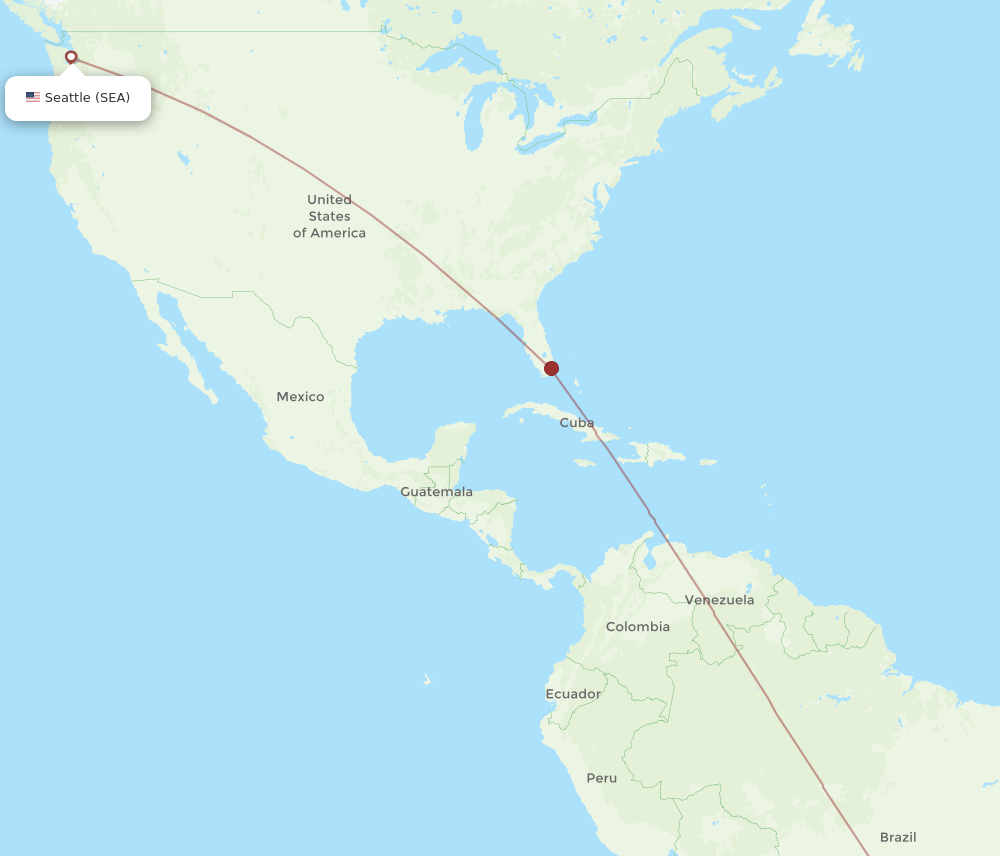 Campinas - Seattle route map and flight paths