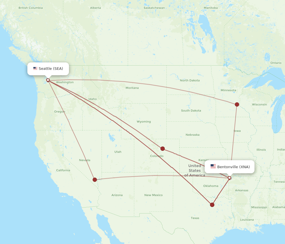 SEA-XNA flight routes