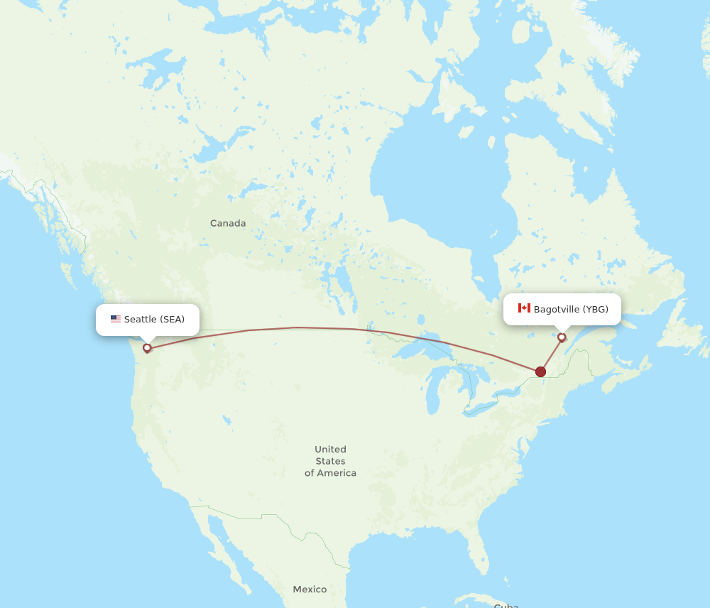 Seattle - La Baie route map and flight paths