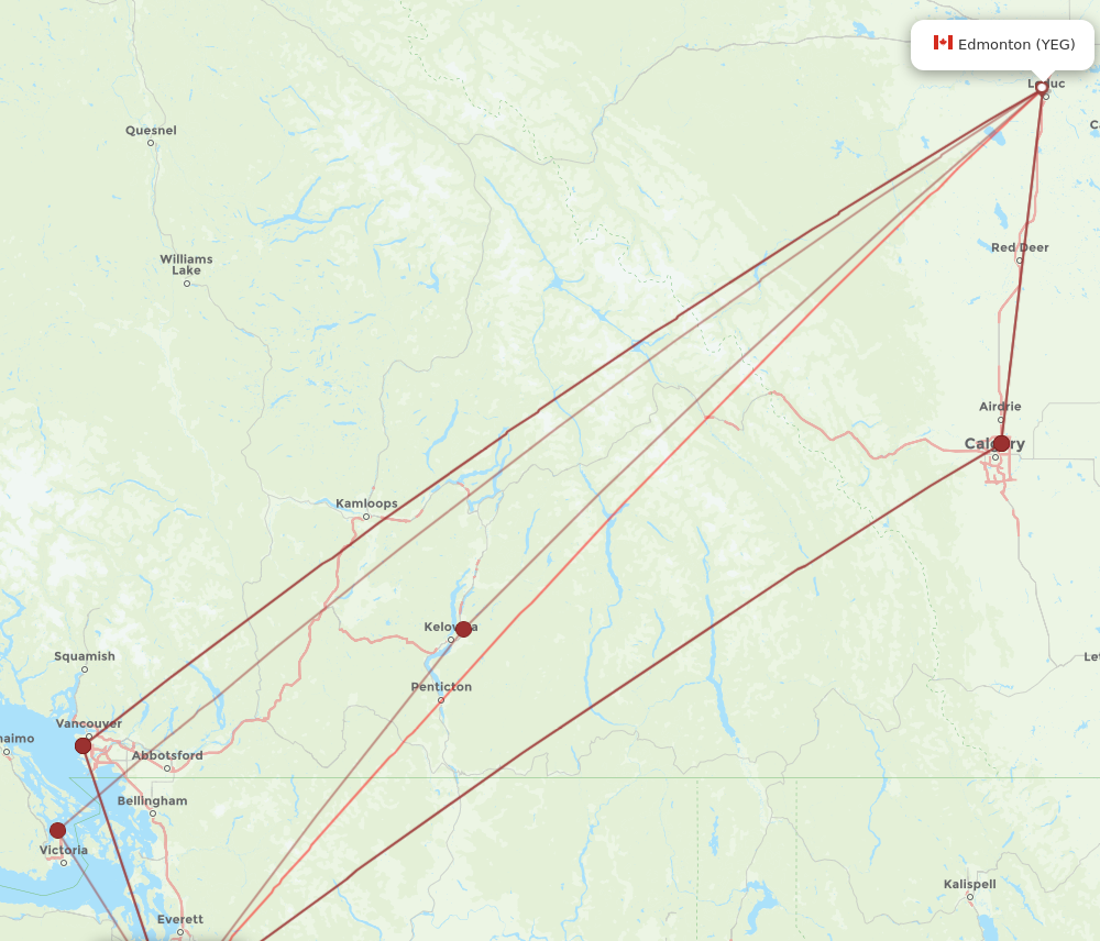 SEA to YEG flights and routes map