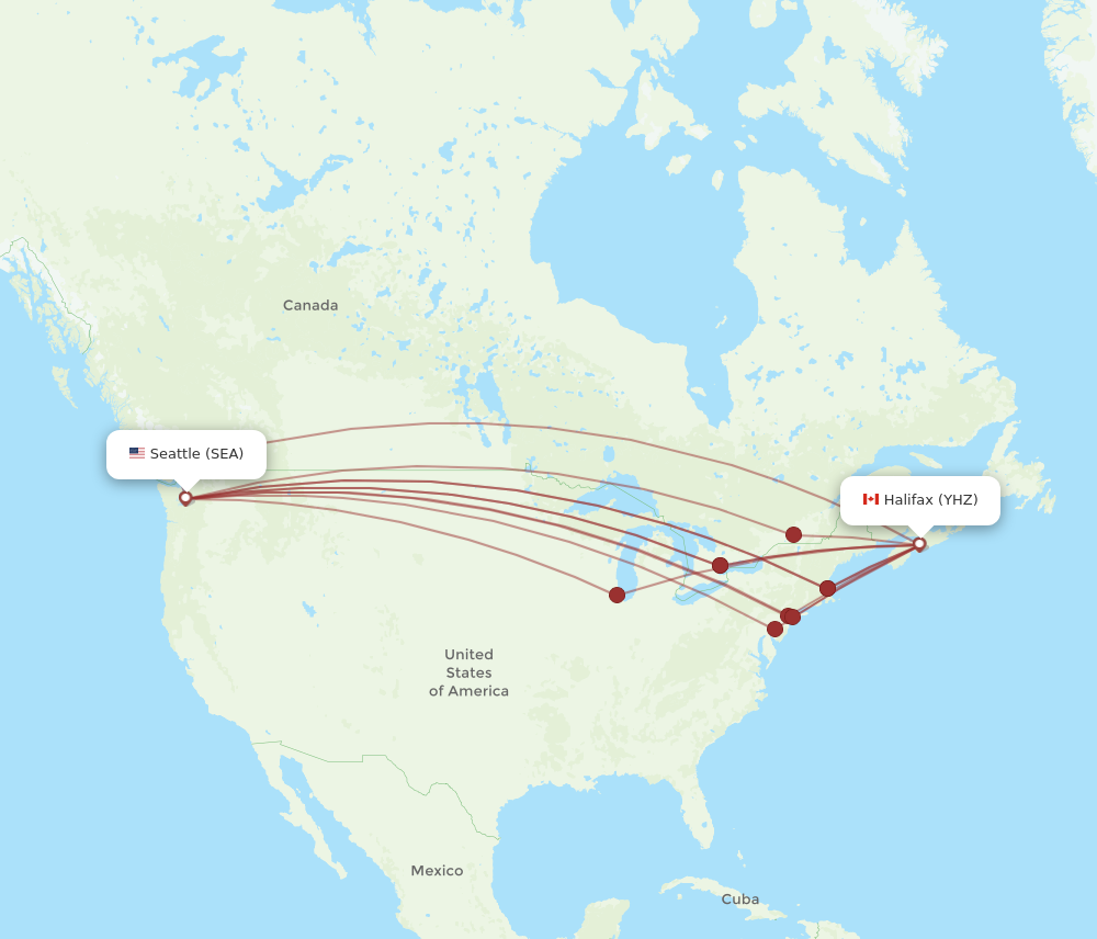 SEA to YHZ flights and routes map