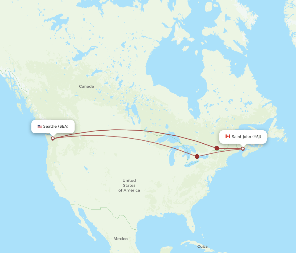SEA to YSJ flights and routes map