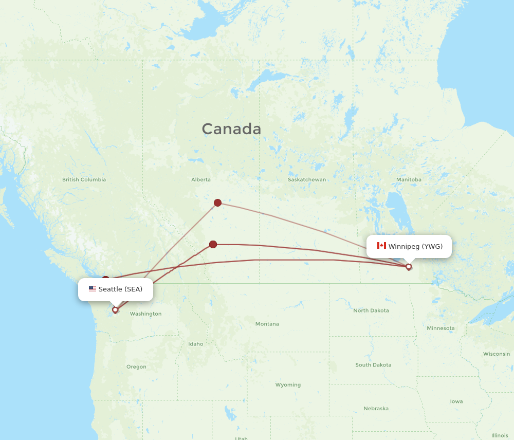 YWG to SEA flights and routes map