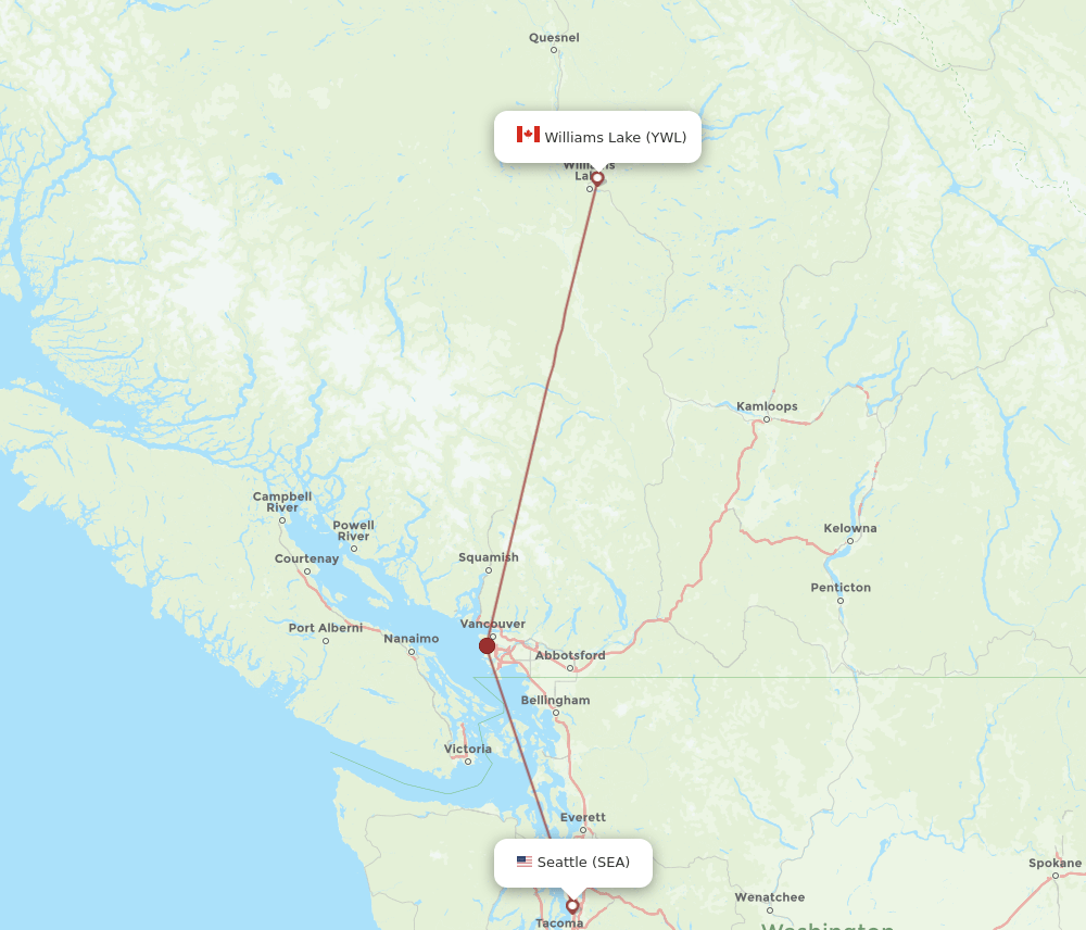 SEA-YWL flight routes