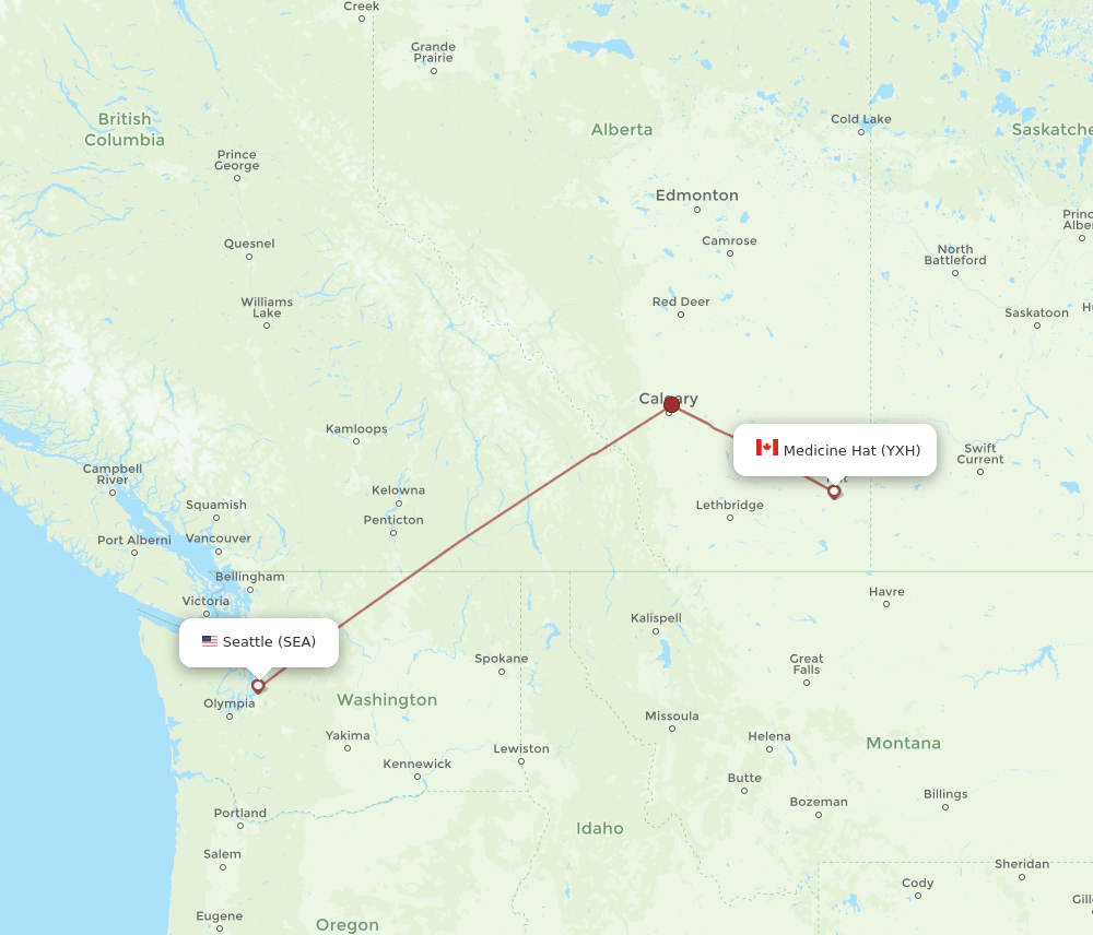 Medicine Hat - Seattle route map and flight paths