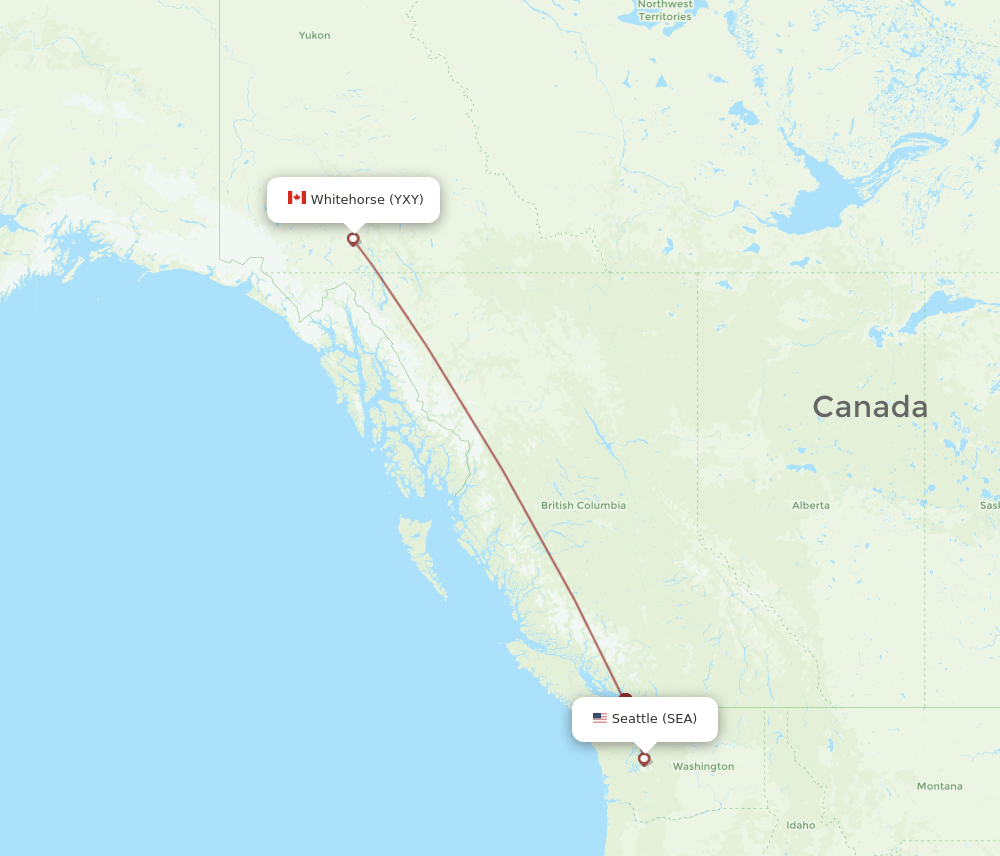 Whitehorse - Seattle route map and flight paths