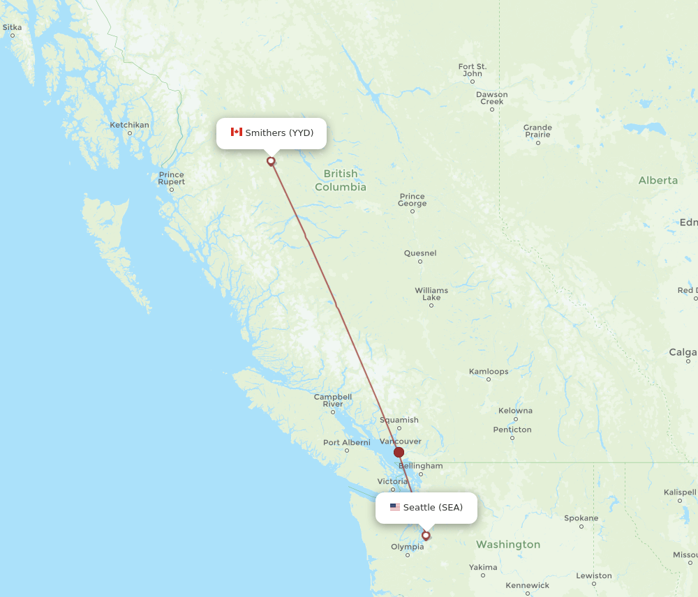 Smithers - Seattle route map and flight paths