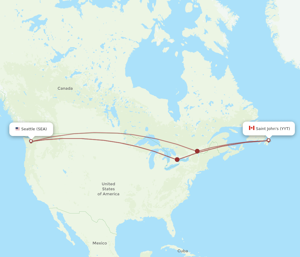 St. John's - Seattle route map and flight paths