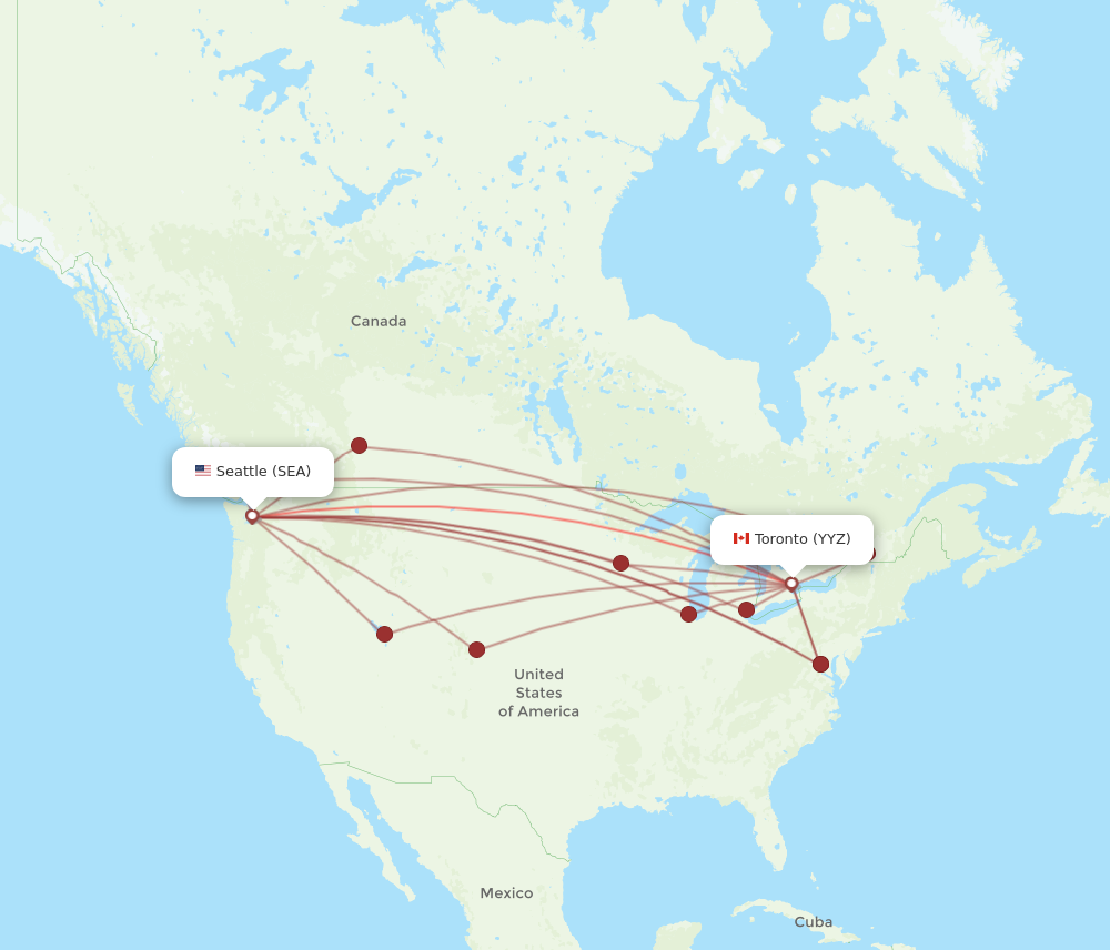 SEA to YYZ flights and routes map