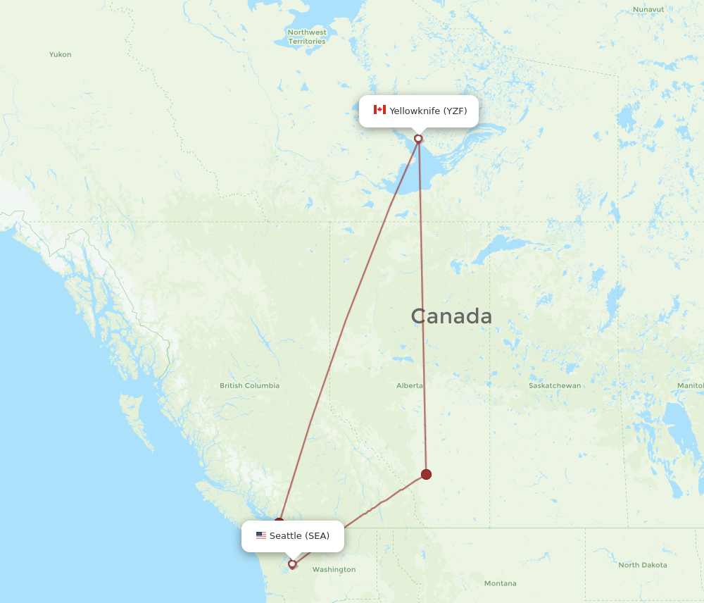 YZF to SEA flights and routes map