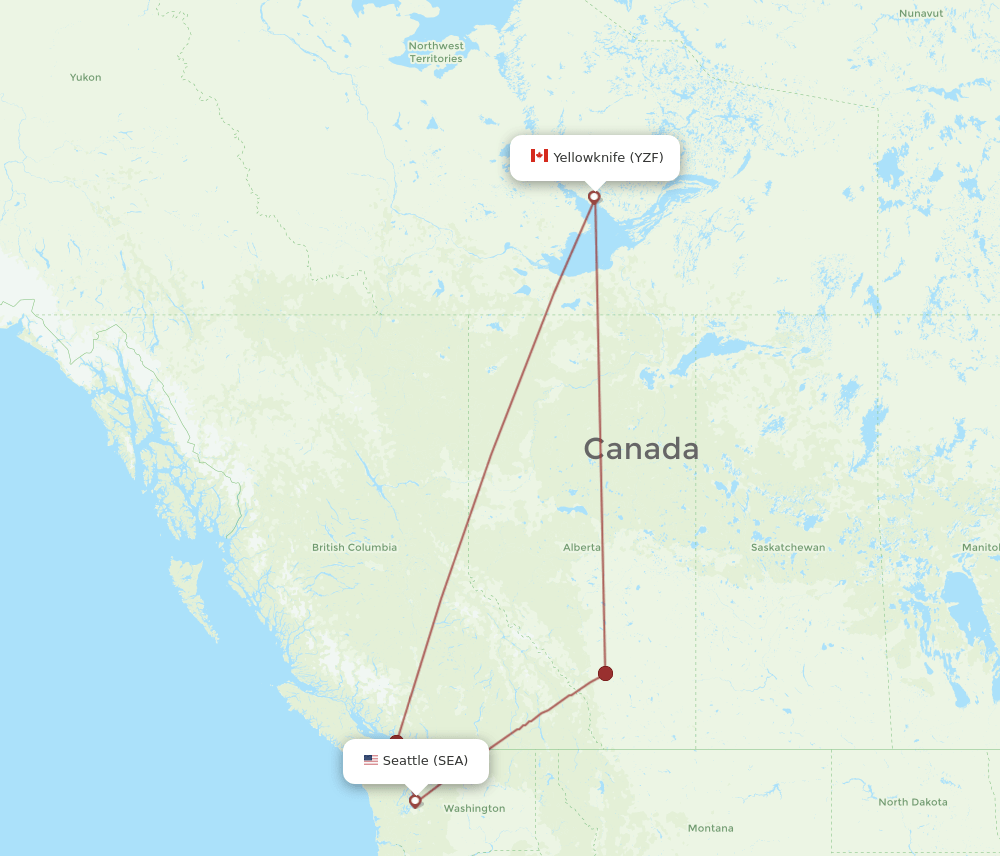 Yellowknife - Seattle route map and flight paths