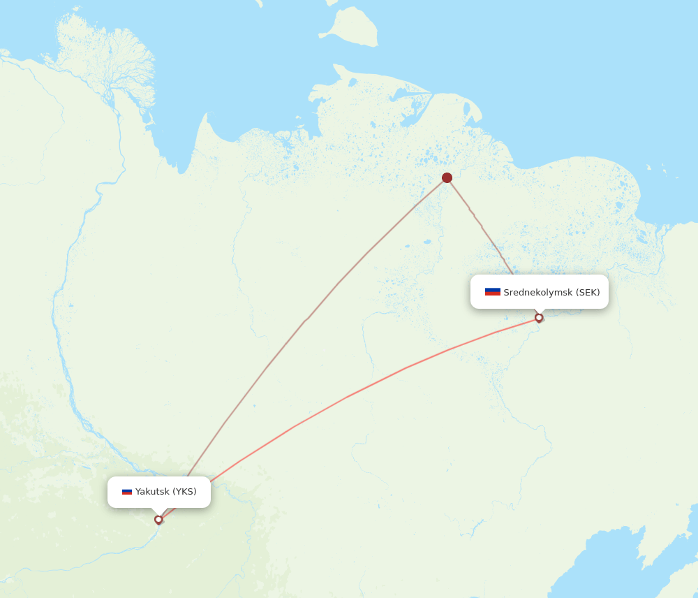 Srednekolymsk - Yakutsk route map and flight paths