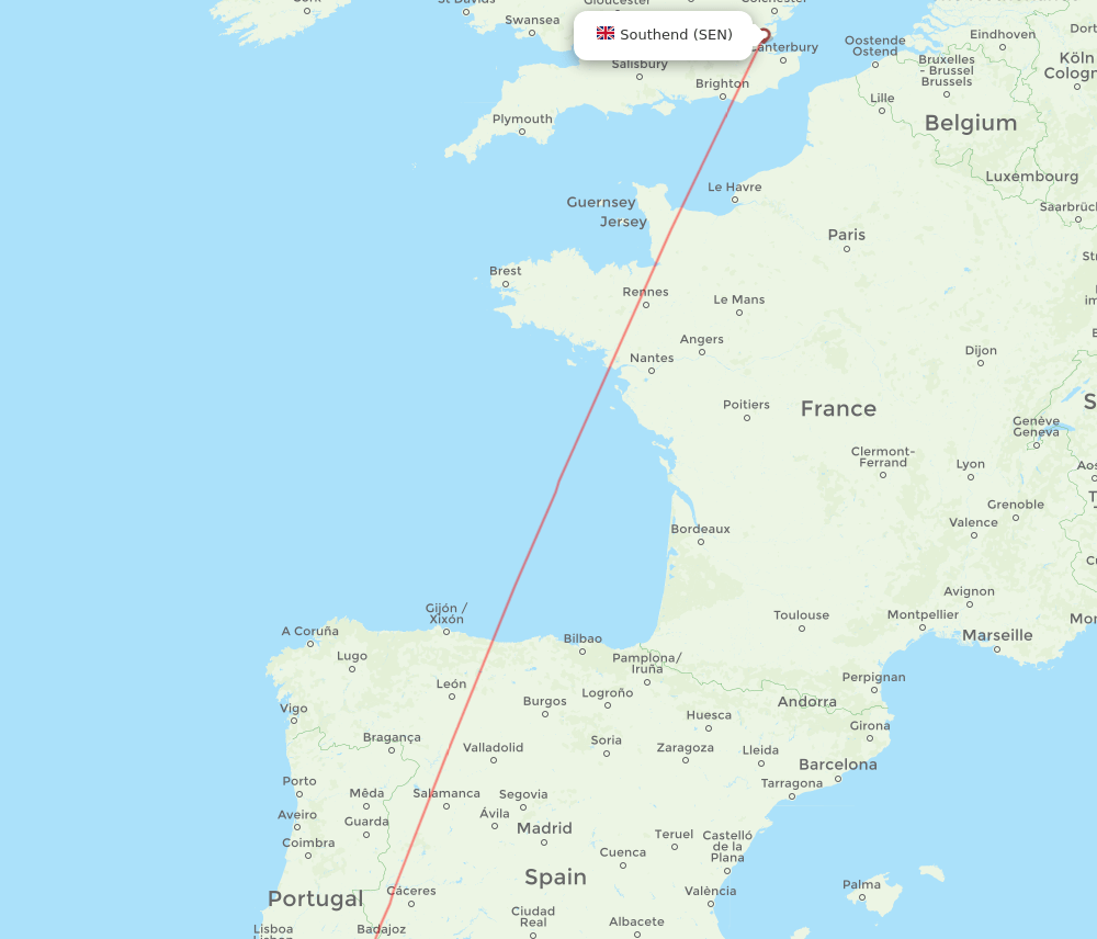 Southend - Faro route map and flight paths