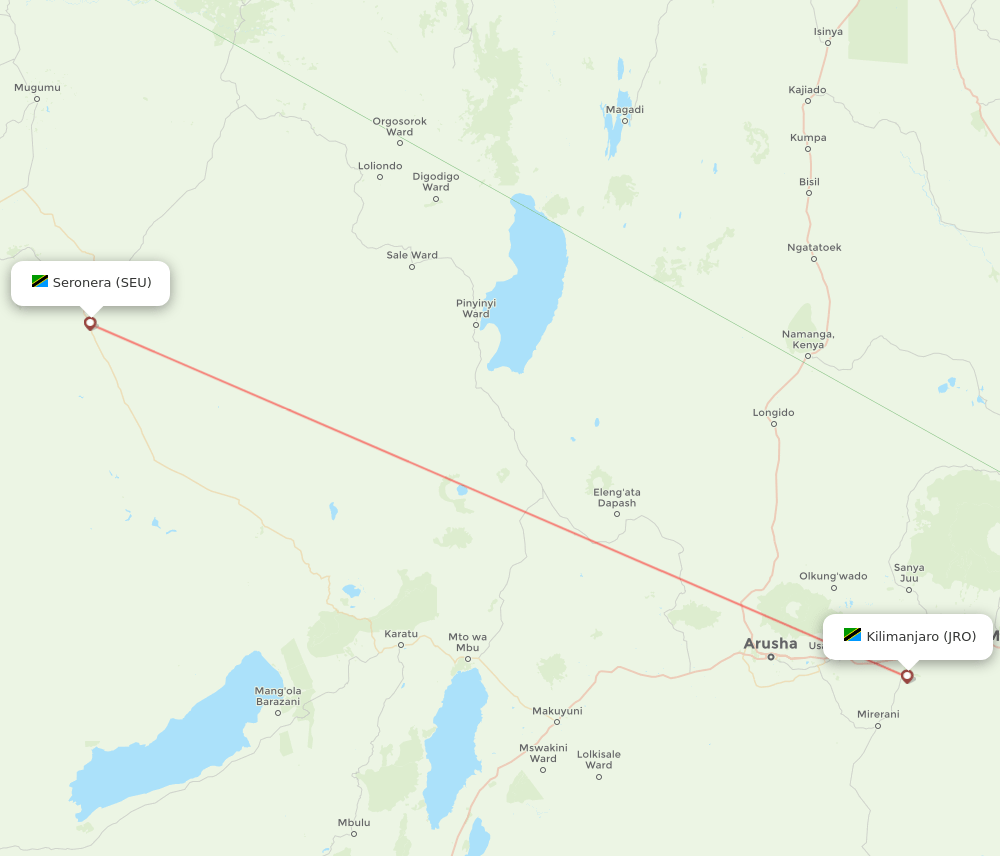 Kilimanjaro - Seronera route map and flight paths
