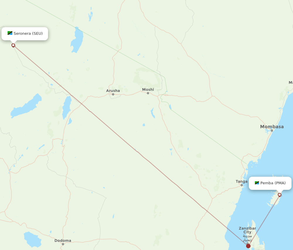 SEU to PMA flights and routes map