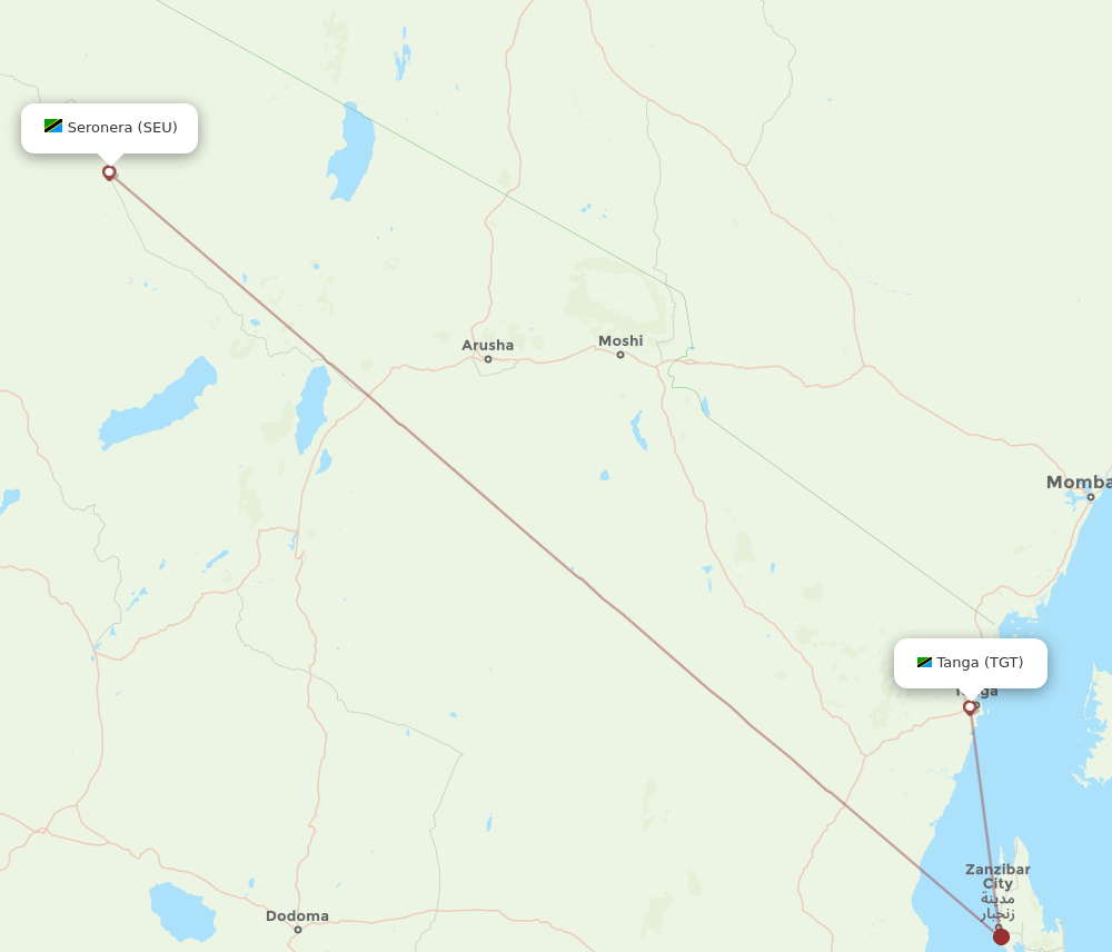 Tanga - Seronera route map and flight paths