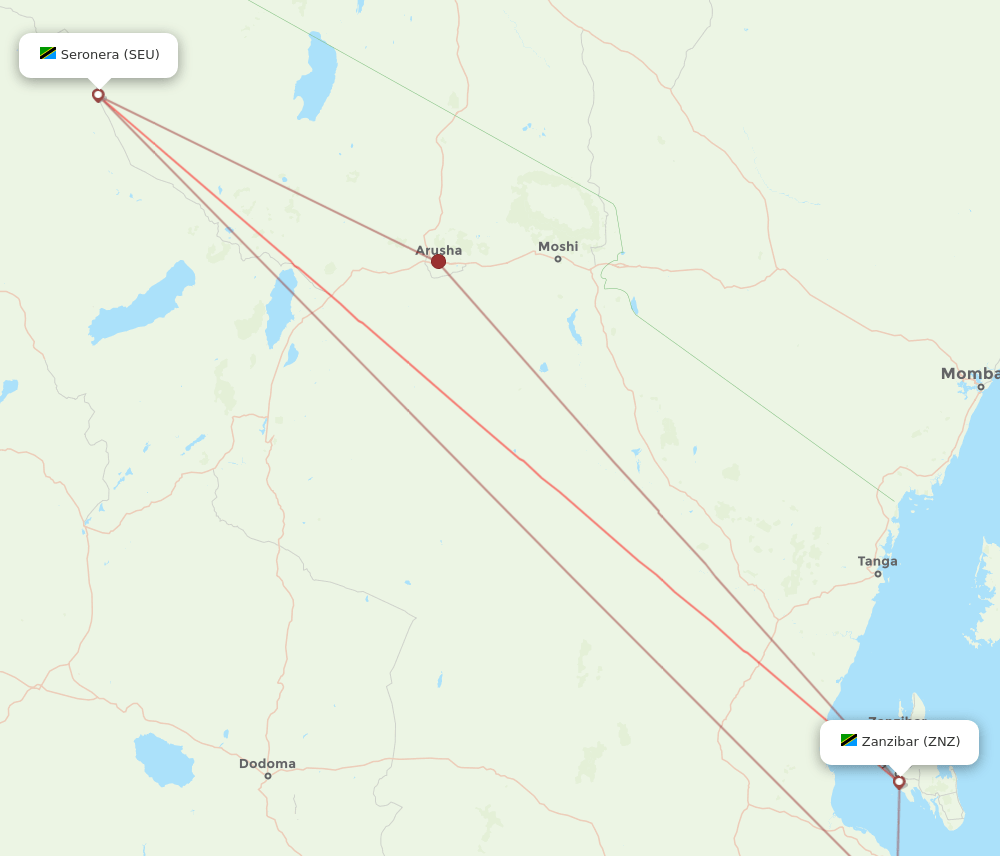 SEU to ZNZ flights and routes map