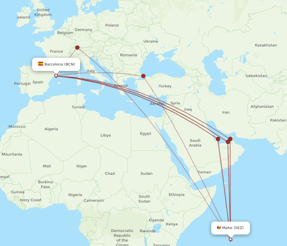 SEZ-BCN flight routes