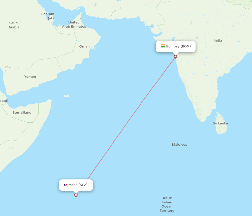 Mahe Island - Mumbai route map and flight paths