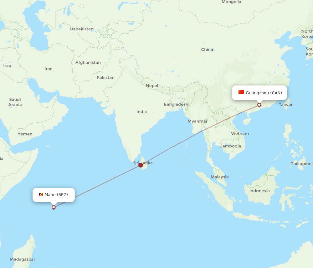 CAN to SEZ flights and routes map