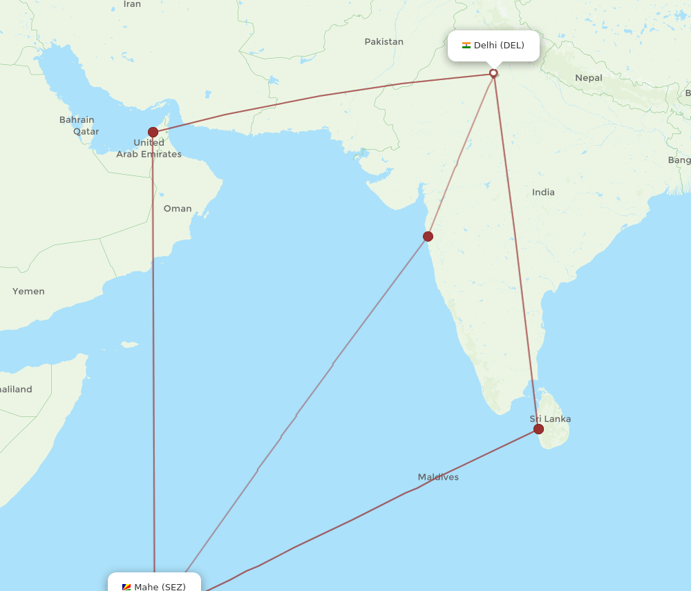 SEZ-DEL flight routes