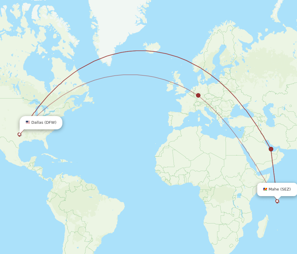 SEZ-DFW flight routes