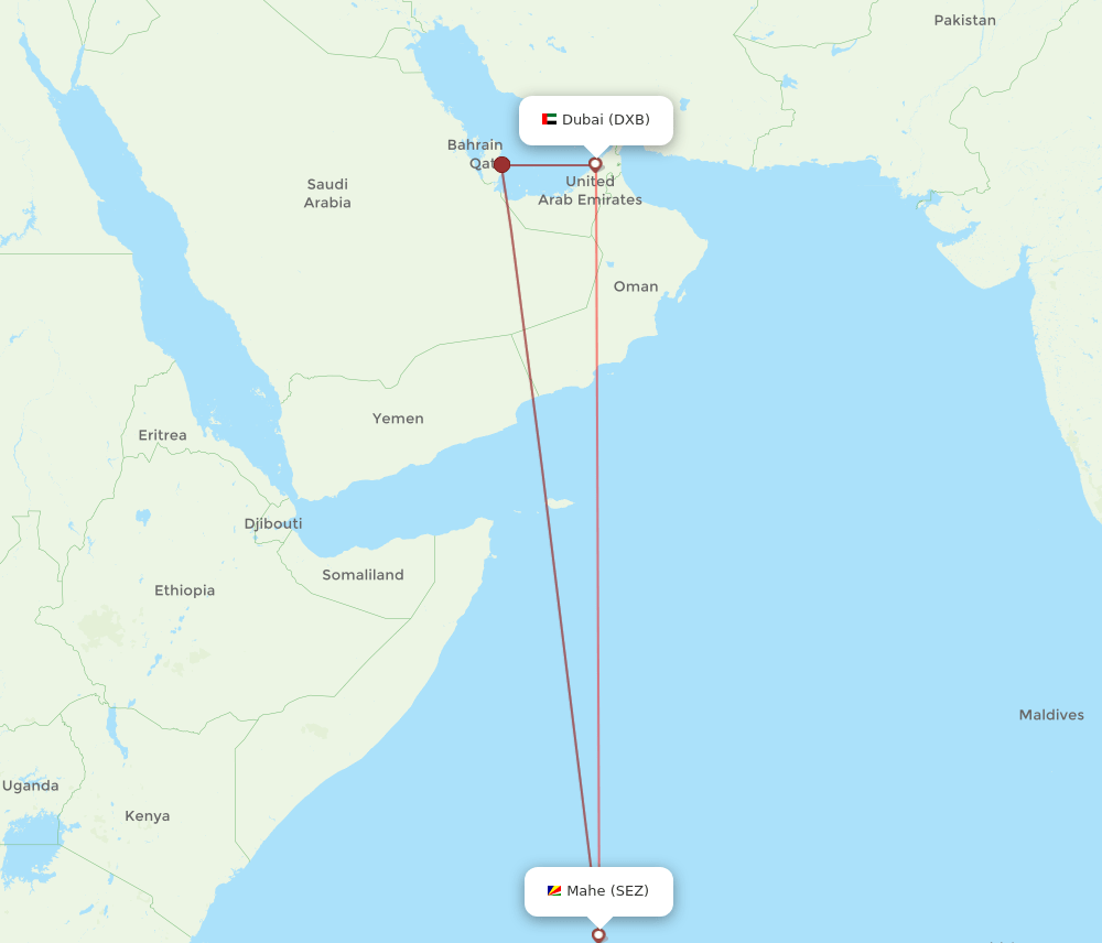 SEZ-DXB flight routes