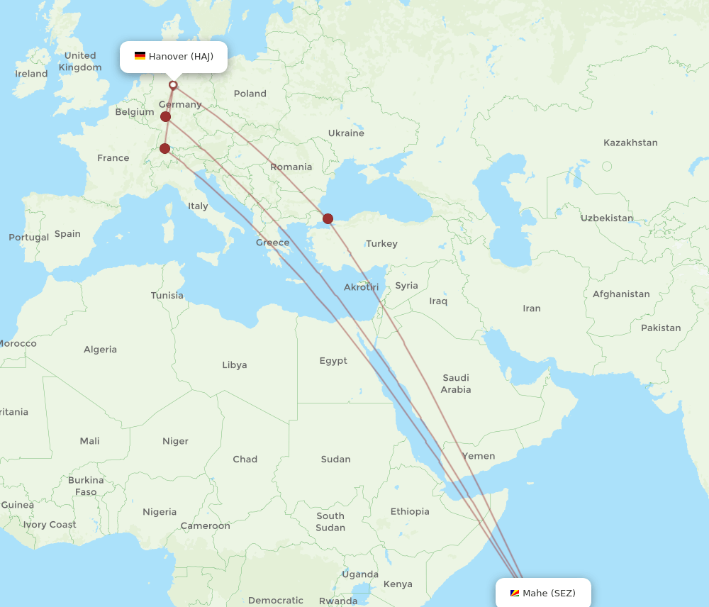 SEZ-HAJ flight routes