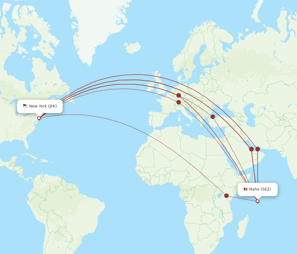 SEZ to JFK flights and routes map