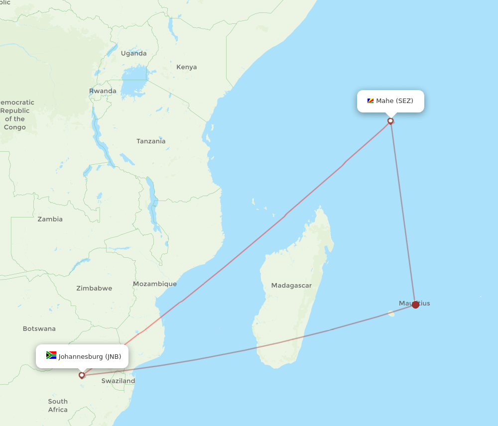 SEZ to JNB flights and routes map