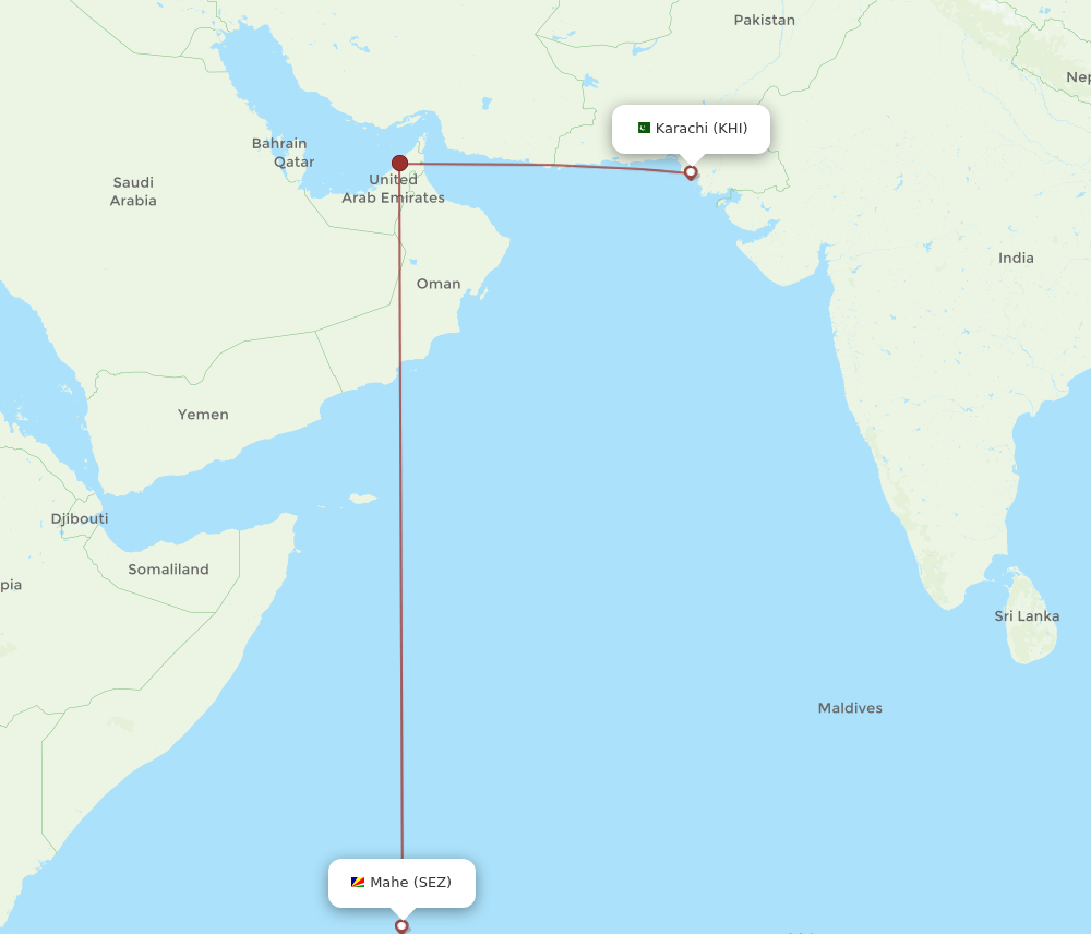 SEZ to KHI flights and routes map