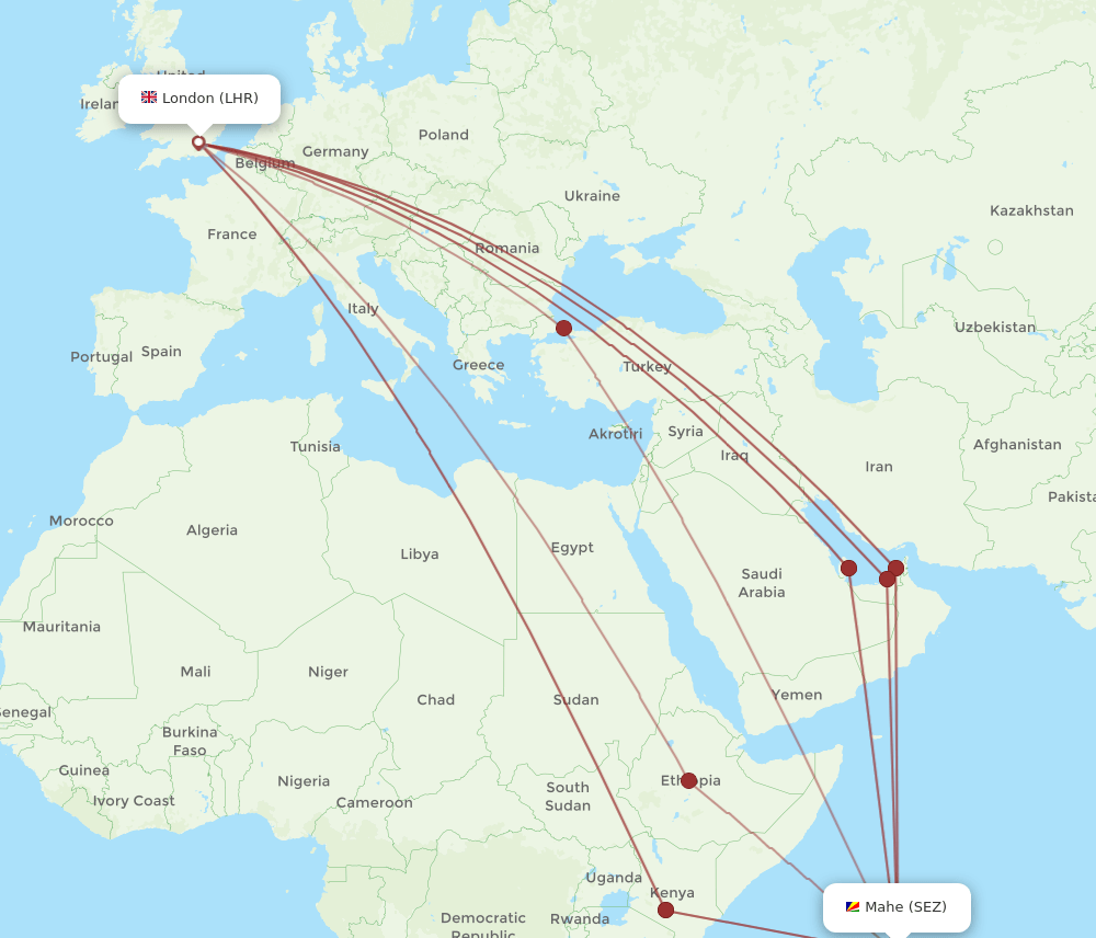 SEZ-LHR flight routes