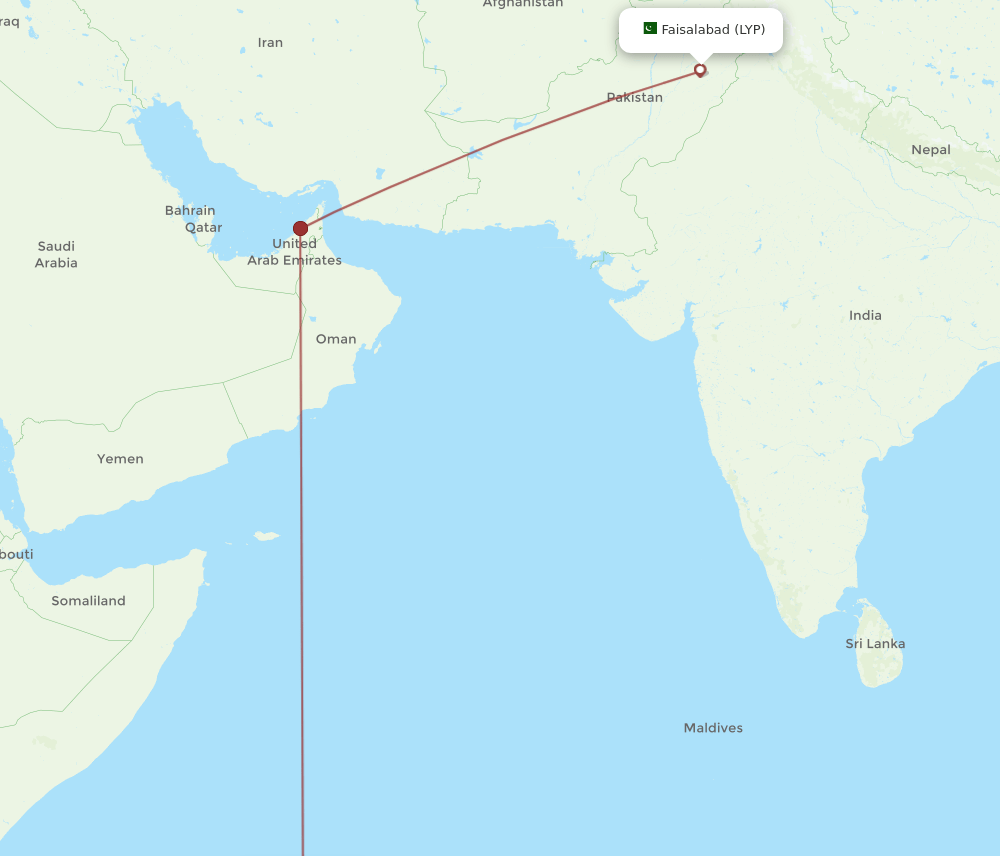 SEZ to LYP flights and routes map