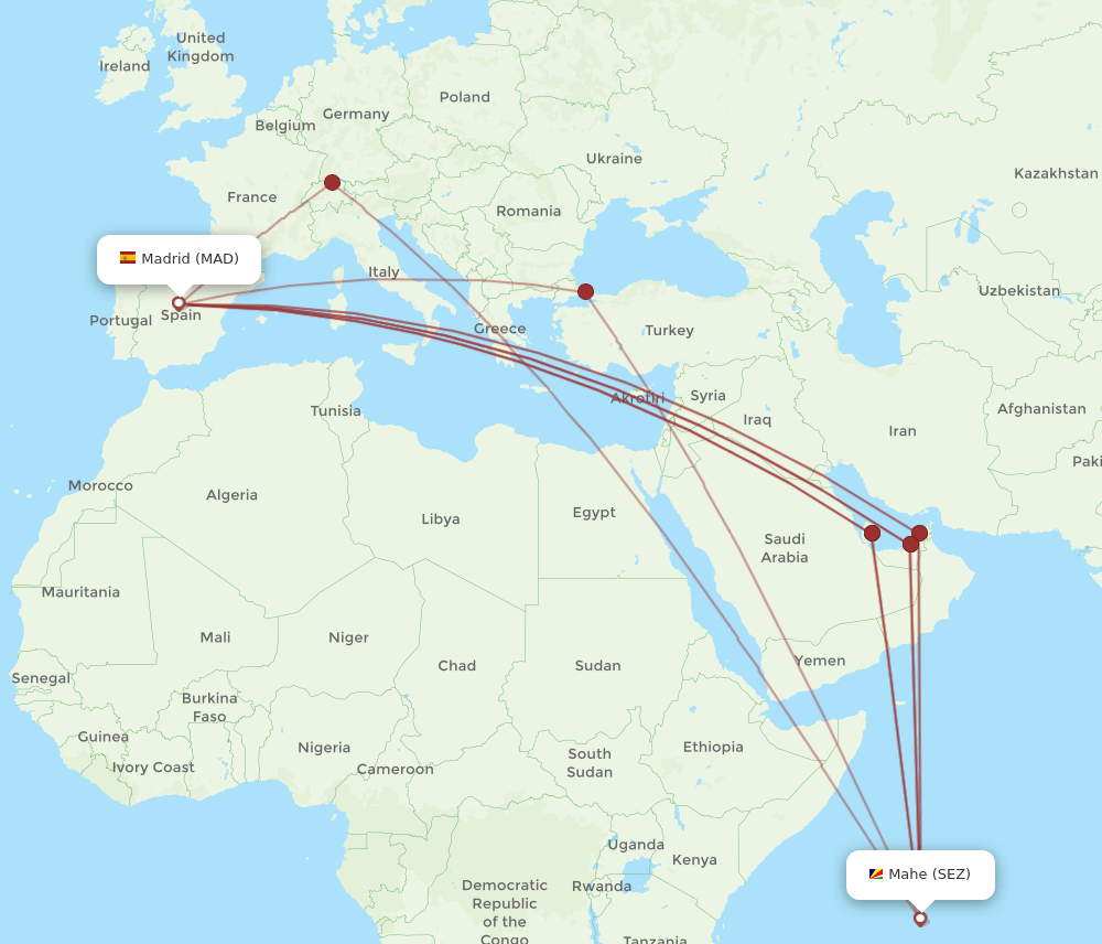 SEZ-MAD flight routes