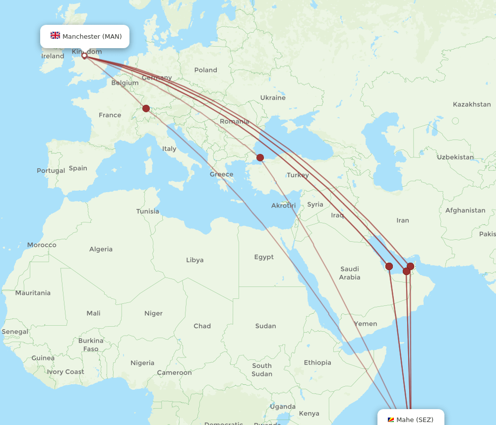 SEZ-MAN flight routes