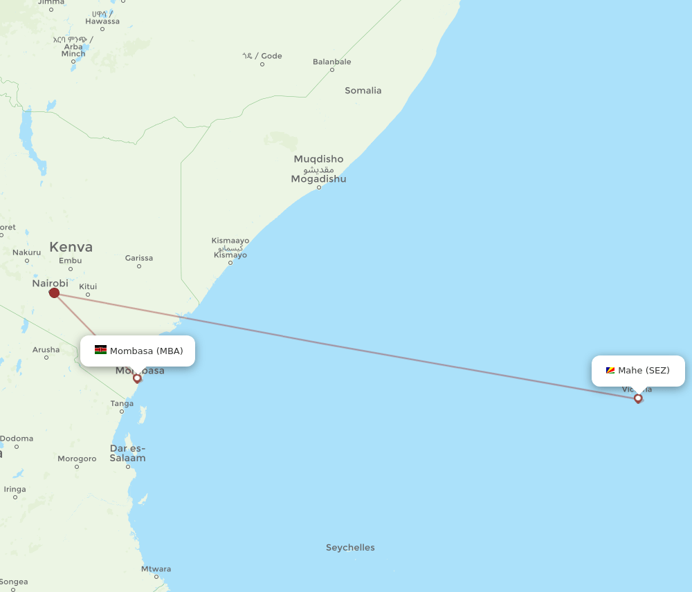 SEZ to MBA flights and routes map